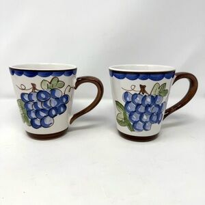 Studio Nova Merlot Ceramic‎ Coffee Mugs Set of 2 Blue Grapes Italian Style